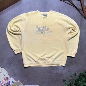 Vintage 90s "At The Cabin" Embroidered Crewneck Women's Large Yellow Sweatshirt